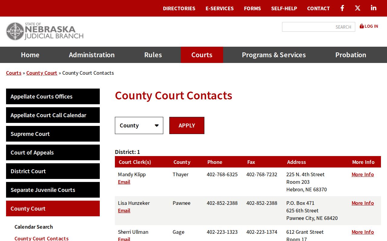 Dodge County docket search County Court clerk contacts