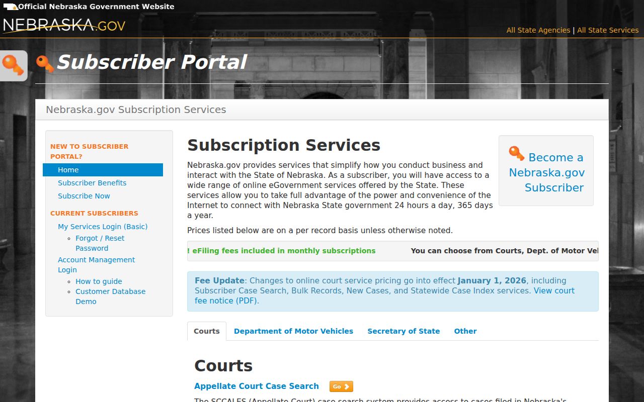 Dodge County docket search Nebraska JUSTICE Subscriber service