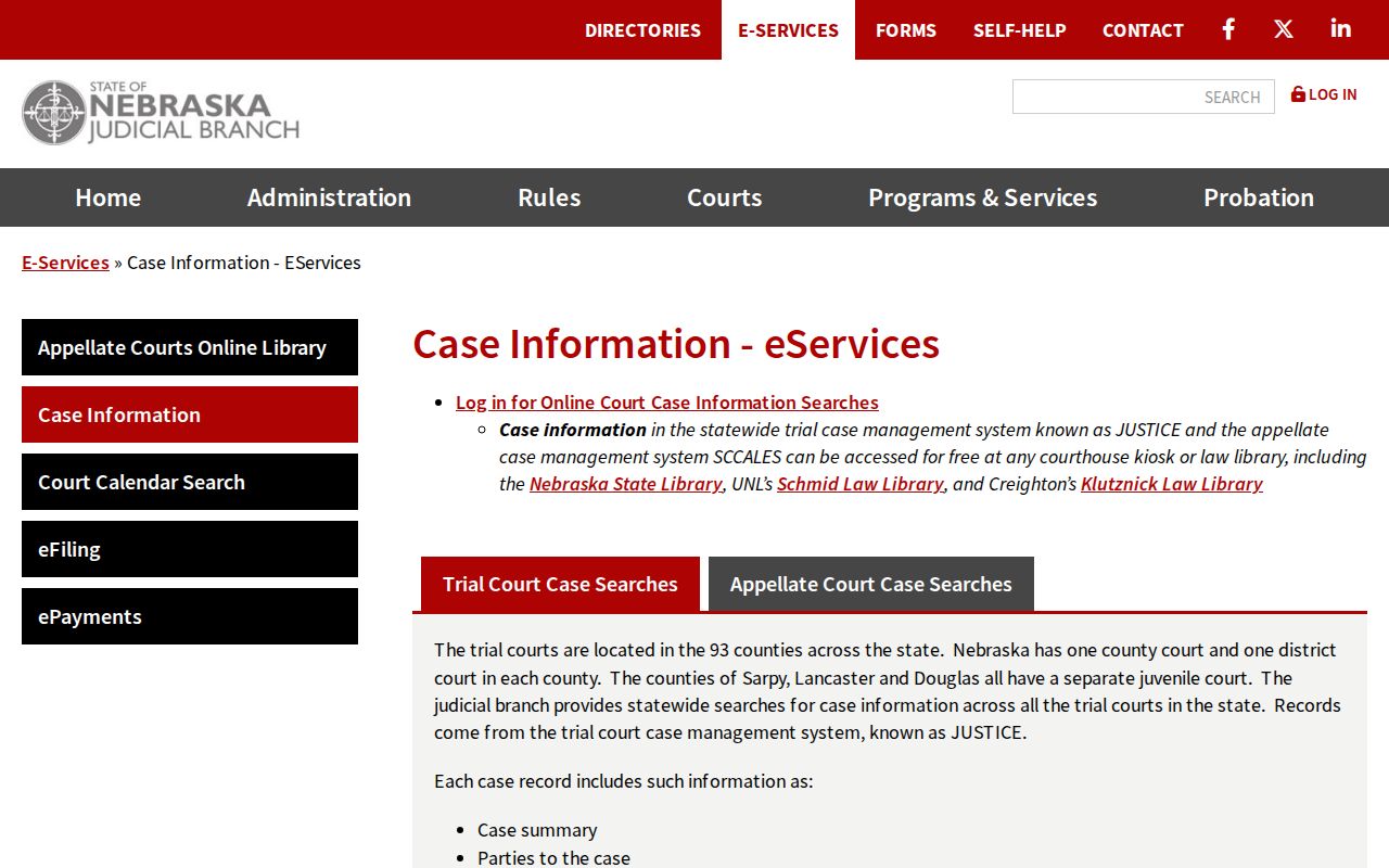 Dodge County docket search Case Detail Register of Actions interface