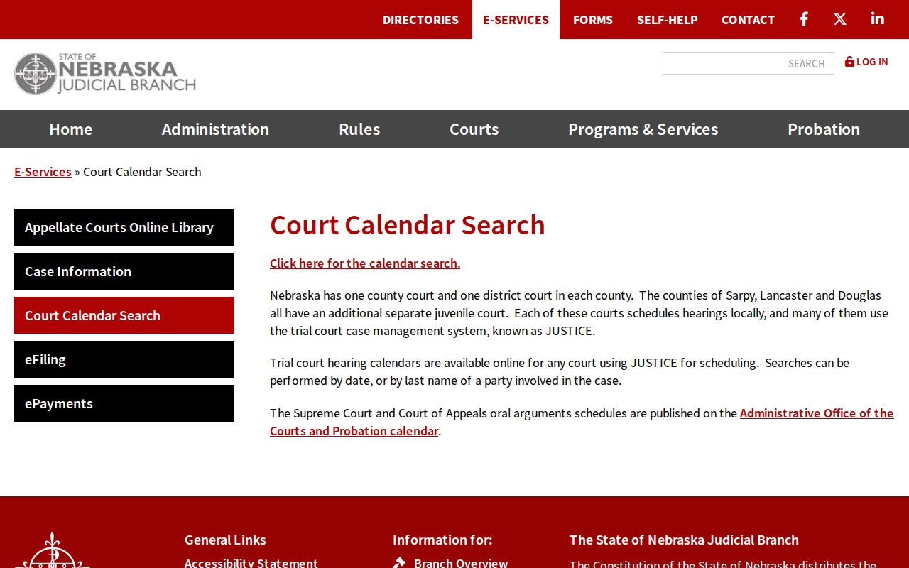 Dodge County court schedule calendar instructions from the Nebraska Judicial Branch