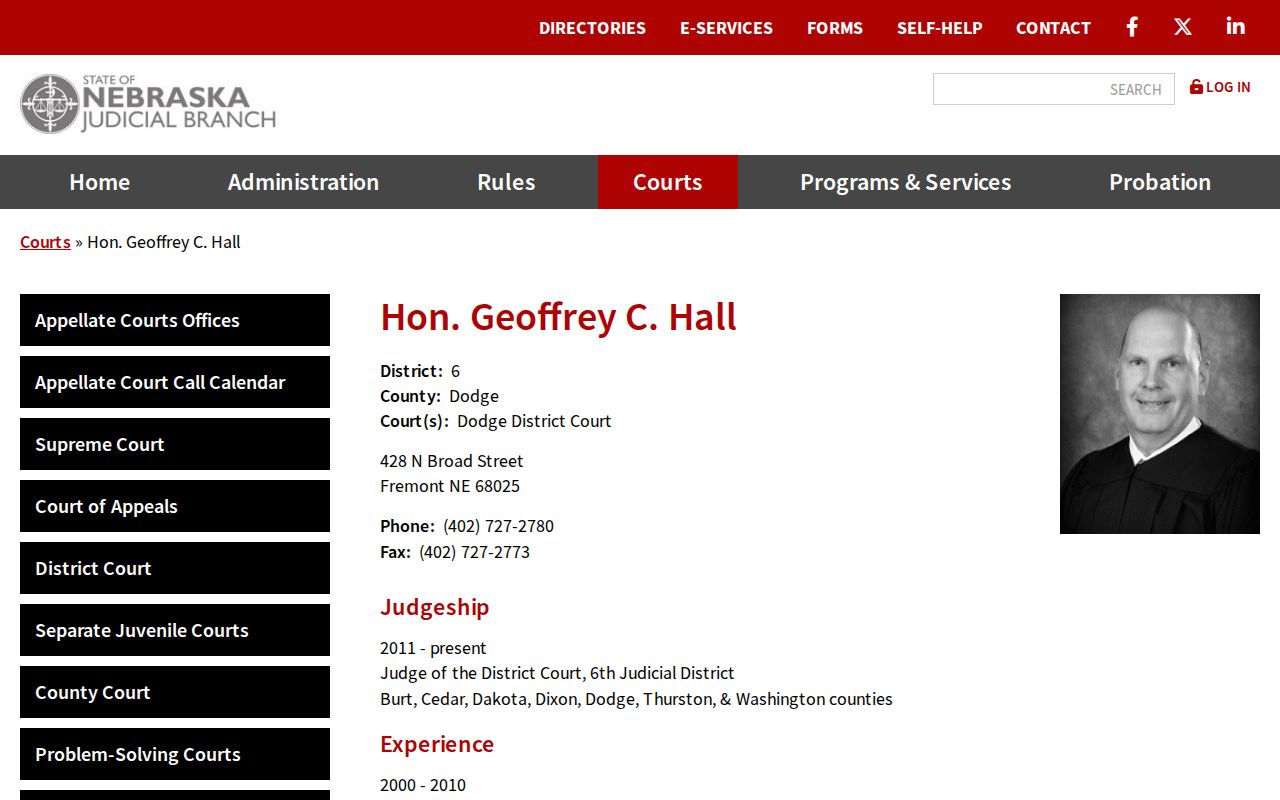 Dodge County court schedule District Court judicial contact page
