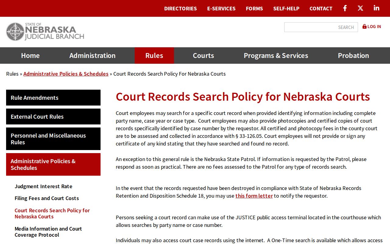 Dodge County court records Nebraska Court Records Search Policy