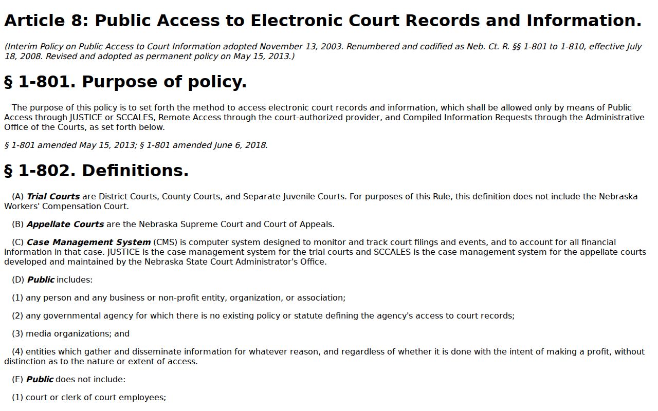 Dodge County criminal court dockets public access rule