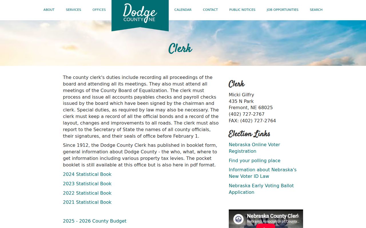 Fremont court records reference showing Dodge County government clerk information, distinct from court clerks