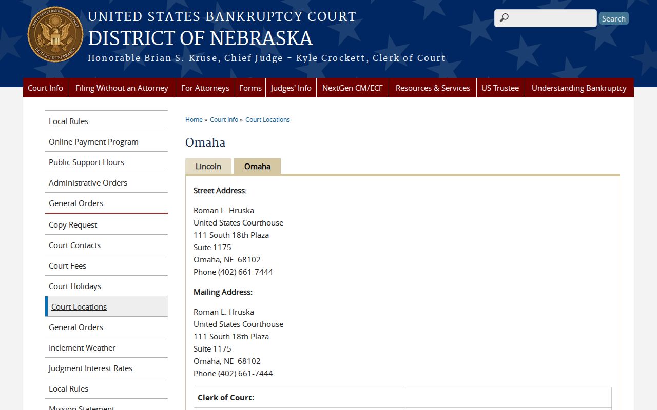 Fremont court records context showing the official Omaha Bankruptcy Court office page for separate federal court matters