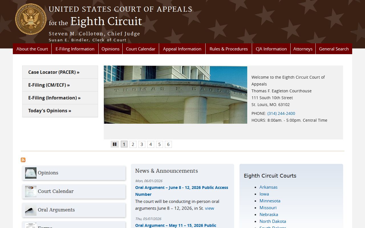 Hooper court records context showing the official United States Court of Appeals for the Eighth Circuit site