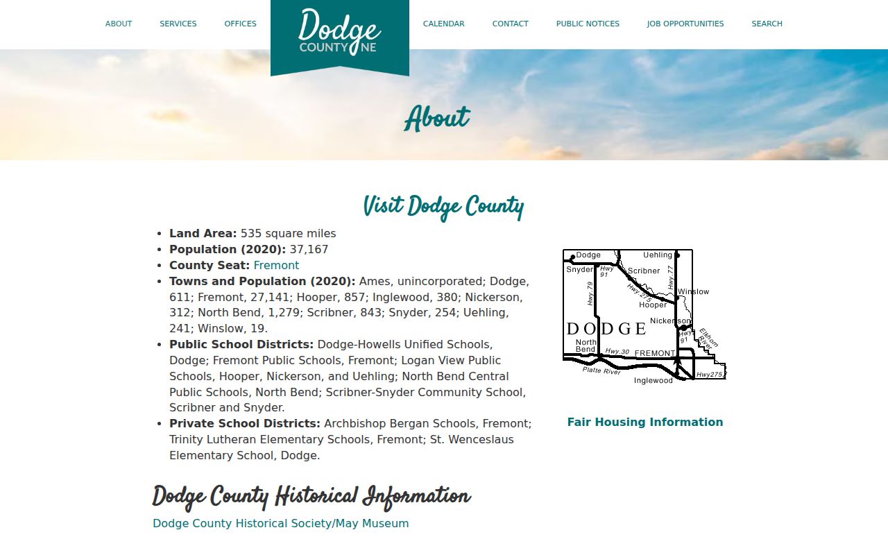 Hooper court records context showing the official Dodge County municipality and population information