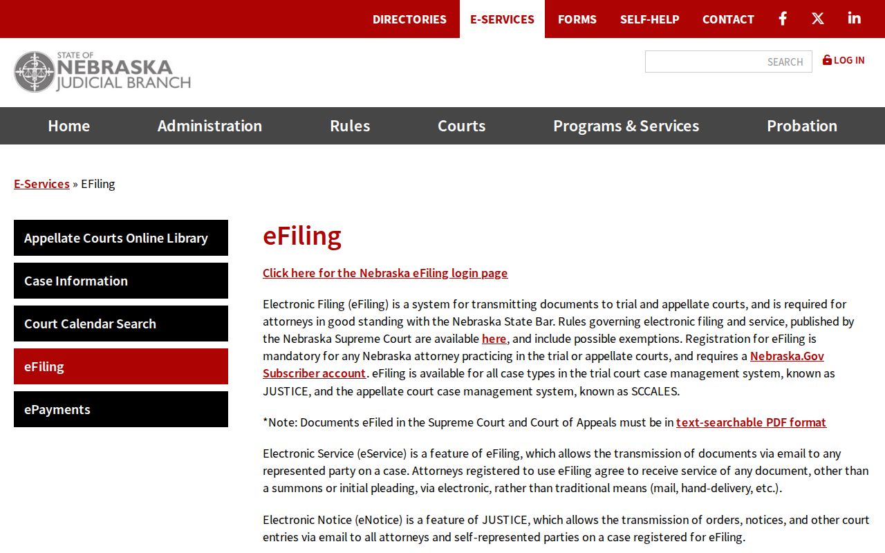 Hooper court records context showing Nebraska trial-court eFiling and JUSTICE service information