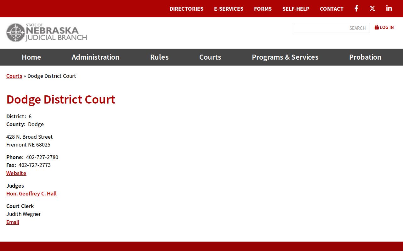 Dodge County court docket District Court contact and calendar context