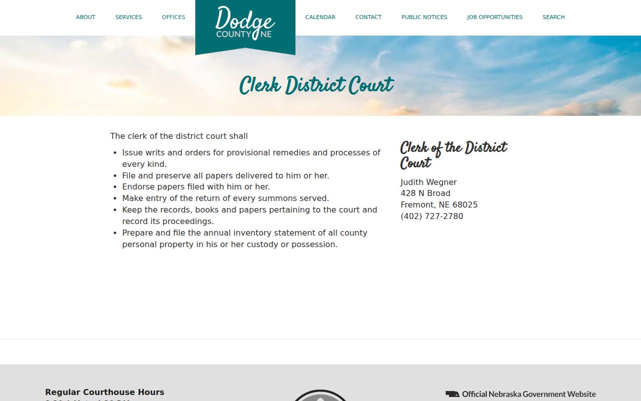 Dodge County court docket District Clerk records information