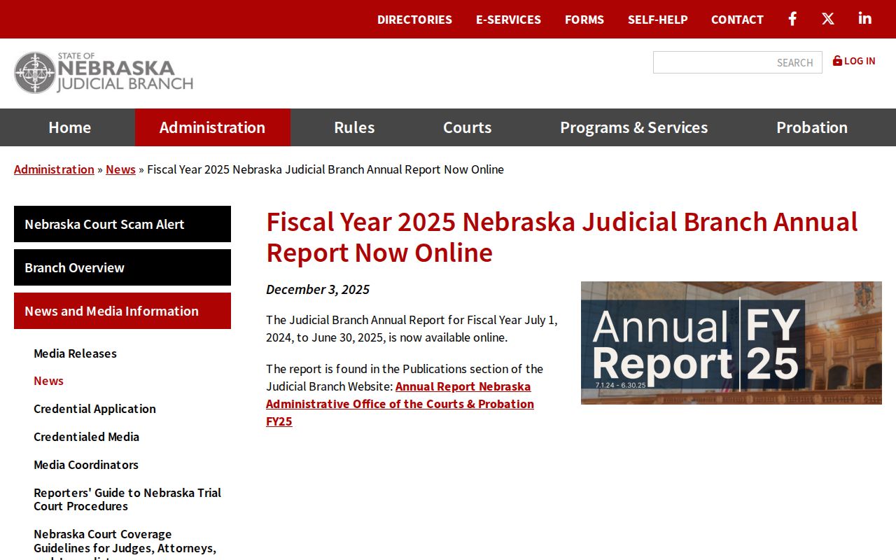 North Bend court records context showing a Nebraska Judicial Branch annual report release