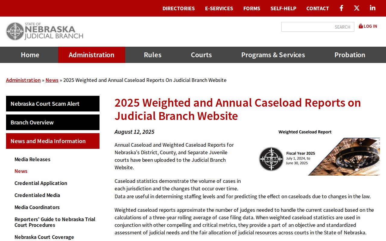 North Bend court records context showing Nebraska Judicial Branch caseload report publication notice
