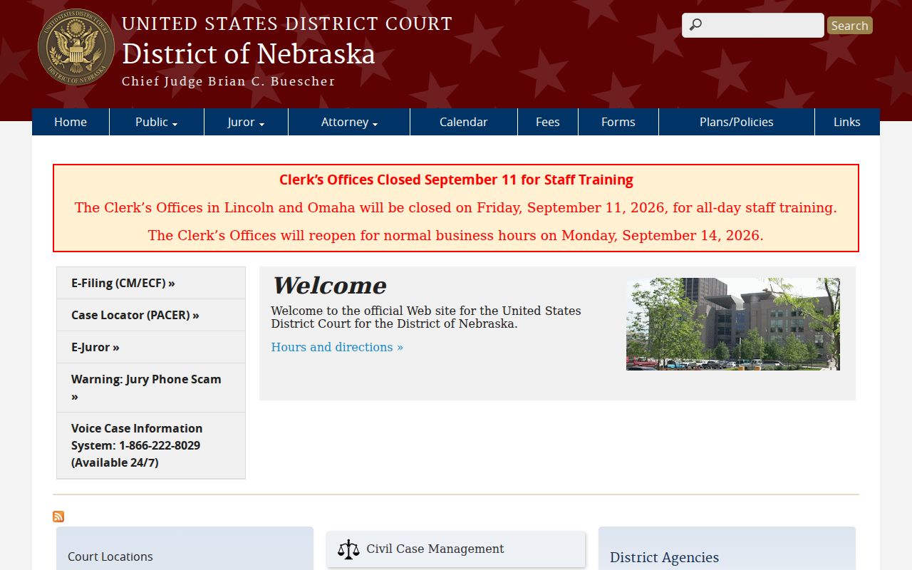 Scribner court records context showing the official United States District Court for the District of Nebraska site