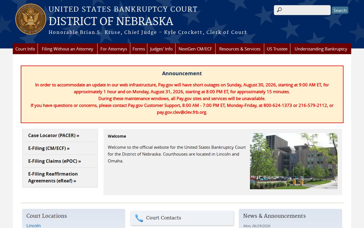 Scribner court records context showing the official United States Bankruptcy Court for the District of Nebraska site