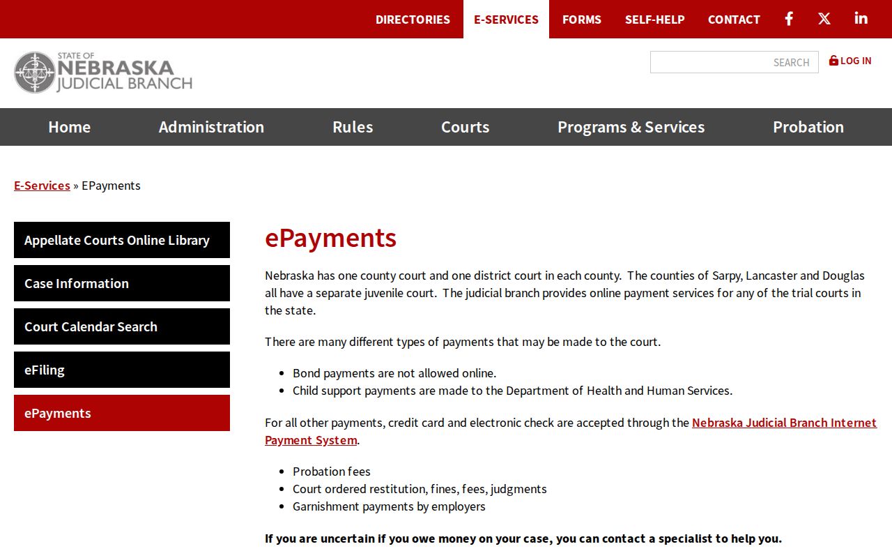 Dodge County traffic court records Nebraska ePayments information